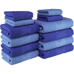 Textile Colors Su Damlası Desenli  Pamuk Banyo Havlu Seti 12 Adet, 4 Banyo Havlusu, 4 El Havlusu, ve 4 Yüz Havlusu, -Comfort- Açık Mavi, Mavi,