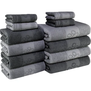 Textile Colors Kedi Desenli  Pamuk Banyo Havlu Seti 12 Adet, 4 Banyo Havlusu, 4 El Havlusu, ve 4 Yüz Havlusu, -Comfort- Coolgri7, COOLGRI11,