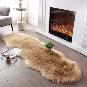 Uzun Tüylü Yumuşacık Kuzu Post Premium Peluş Halı Çiftkafa Camel