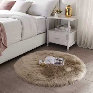 Yuvarlak Uzun Tüylü Yumuşacık Yıkanabilir Premium Kuzu Post Peluş Halı Camel