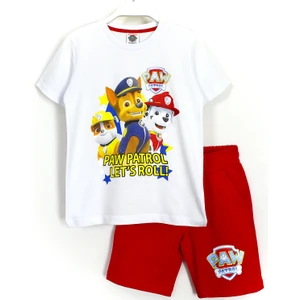 Erkek Çocuk Paw Patrol Baskılı Alt Üst Takım Beyaz Kırmızı