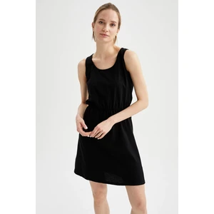 Askılı Basic Beli Büzgülü Relax Fit Mini Yazlık %100 Pamuk Elbise T8056AZ21SM