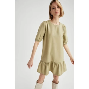 Volan Detaylı Balon Kollu Bisiklet Yaka Yazlık Mini Elbise T8199AZ21SP