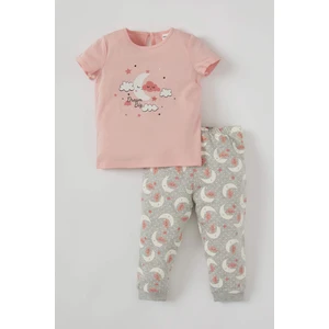 Defacto Kız Bebek Sevimli Ay Desenli Kısa Kol Pamuklu Pijama Takımı T8950A221SP