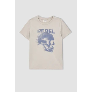 Erkek Çocuk Regular Fit Bisiklet Yaka Kuru Kafa Baskılı Kısa Kollu Pamuklu Penye Tişört X6374A622SP