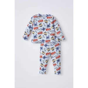 Erkek Bebek İş Makinası Desenli  Uzun Kollu Pamuklu Pijama Takım W8932A222SP