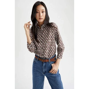 Regular Fit Gömlek Yaka Desenli Uzun Kollu Gömlek Tunik W7741AZ22SM