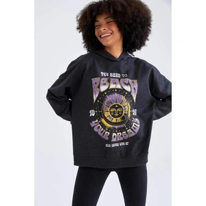 Loose  Fit Mistik Baskılı Kapüşonlu Sweatshirt X2340AZ22SP