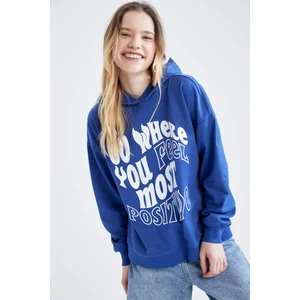 Loose Fit Kapüşonlu Slogan Baskılı Sweatshirt X2343AZ22SP