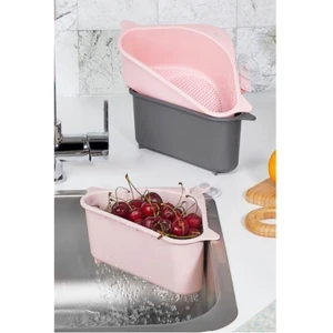 Meyve Pirinç Yıkama Süzgeci Vantuzlu Lavabo Köşe Süzgeci Sebze Meyve Açık Renk
