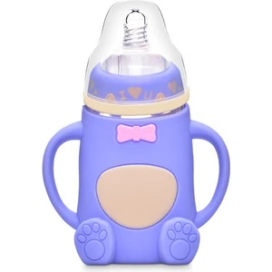Bebek Silikon Cam Şişeler Damla Geçirmez ve Şişkinlik Geçirmez Cam Bebek Şişe (Stil 2 Gül Kırmızı)(Yurt Dışından)