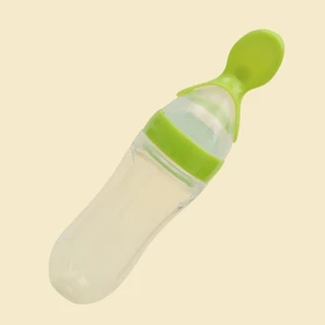 90 ml Güvenli Yenidoğan Bebek Besleme Şişesi Yürüyor Silikon Sıkma Süt Tahıl Şişesi Sert Kaşık (Yeşil)(Yurt Dışından)