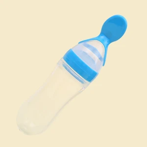 90 ml Güvenli Yenidoğan Bebek Besleme Şişesi Yürüyor Silikon Sıkma Süt Tahıl Şişesi Sert Kaşık (Yeşil)(Yurt Dışından)