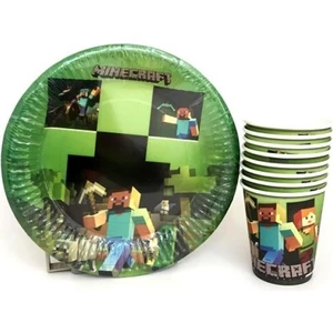 Minecraft Temalı Tabak Bardak Seti 8 Kişilik