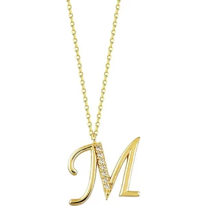 Sembol Gold Harf Kolye Taşlı 14K Altın