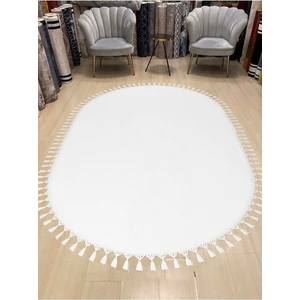 Valery Home Oval Comfort Puffy Ponpon Saçaklı Peluş Halı Beyaz