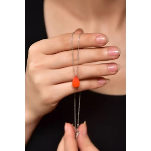 Papatya Silver 925 Ayar Gümüş  Kaplama Doğal Taş Turuncu Damla Kolye