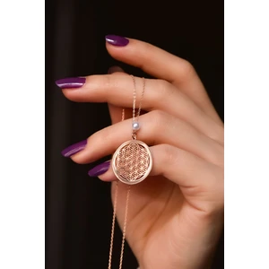 Papatya Silver 925 Ayar Gümüş Rose Kaplama Incili Yaşam Çiçeği Kolye