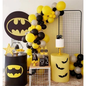 Pastel Sarı-Siyah-Gri Balon 50 Adet + 5 Mt. Balon Zinciri