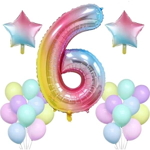 Gökkuşağı Konsepti 6 Yaş Doğum Günü Parti Kutlama Seti; Rakam ve Yıldız Folyo,pastel Balon