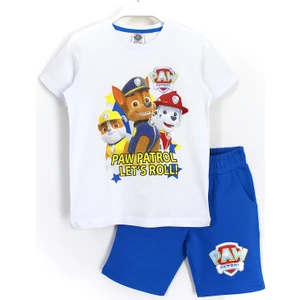 Erkek Çocuk Paw Patrol Baskılı Alt Üst Takım Beyaz Mavi