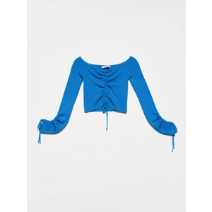 10192 Omzu Açık Büzgülü Bağcıklı Kazak-Saks