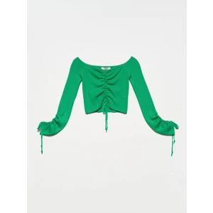 10192 Omzu Açık Büzgülü Bağcıklı Kazak-Yeşil