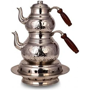 Hanedan Bakır Klasik Çaydanlık Isıtıcılı Takım 2 No Kalın El Işleme Nikel