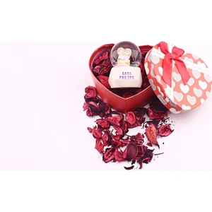 Hediye Filesi Kalp Kutuda Sarılan Çiftler Temalı Mini Boy Kar Küresi 6,5 cm Boy