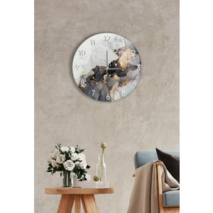 Çap 37cm - Siyah Yaldızlı - Dekoratif Cam Duvar Saati