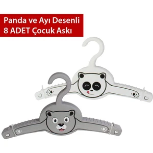 Bebek ve Çocuk Ayı ve Panda Desenli Askılık 8 Adet