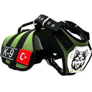 Tasma Market Haki K9 Kurt Başlı Türk Bayraklı Köpek Göğüs Tasması Köpek Bellik