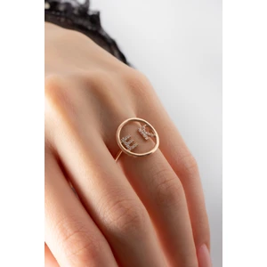 Lieza Jewelry 925 Ayar Gümüş Taşlı Ayarlanabilir Yuvarlak Form Harf Yüzük