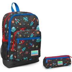 Coral High Erkek Çocuk Roket Baskılı Dört Bölmeli Sırt Çantası Kalemlik Takım