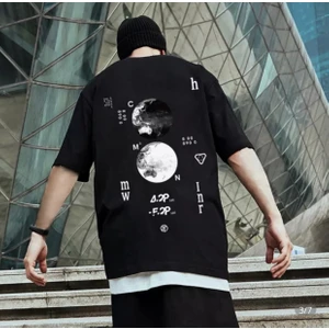 Amor Man Ay Koordinat Sirt Baskili  %100 Pamuk Ultra Hafifözel Tasarim Oversize Erkek T-Shirt