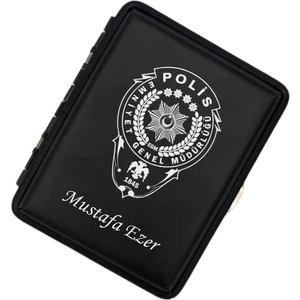 Sedef Silver Polis Amblem Logolu Kişiye Özel Metal Mat Siyah Sigara Tabakası