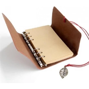 Kişiye Özel Yaprak Tasarımlı Retro Deri Defter Kalem Hediyeli Turuncu