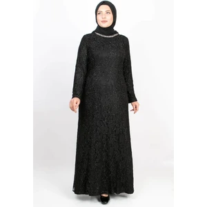 Taş Işleme Detaylı Simli Abiye Siyah MDA2167