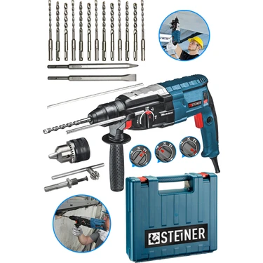 Steiner Alman 4000 Watt Profesyonel Kırıcı Delici Darbeli Matkap Gri + 15 Adet Uç +