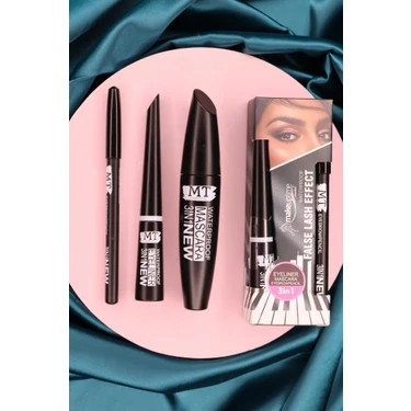 Makeuptime 3 In 1 Hacim Verici Maskara Seti Siyah Renkli Suya Dayanıklı Göz Kalemi ve