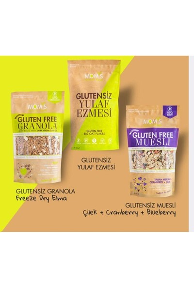 Mom's Natural Foods Glutensiz Paket (Müsli-Elmalı Granola-Yulaf Ezmesi) 3 x 300 gr