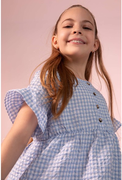 DeFacto Kız Çocuk Pötikareli Kısa Kollu Volanlı Elbise X2353A622SM