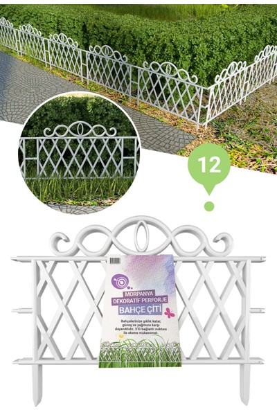 Morpanya Dekoratif Ferforje Bahçe Çiti 12 Adet (6 Mt) Beyaz Plastik Çit Çiçek Çiti Peyzaj Koruma Panel Çit PCB12