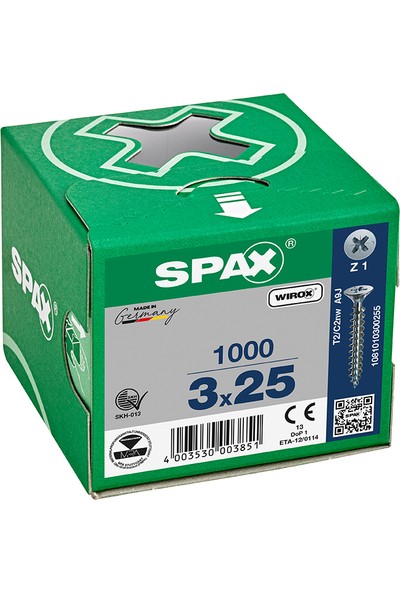 Spax Sunta Vidası 3 x 25 mm 1000'li Tam Dişli Havşa Başlı Wırox Kaplama