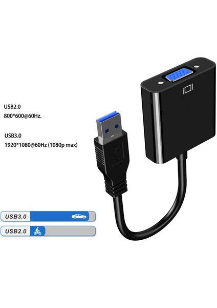 USB To VGA Dönüştürücü USB 3.0 VGA 15 Pin Çevirici Çoklu Ekran Video Dönüştürücü USB In VGA Out