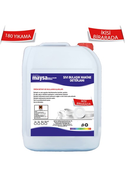 Ev Tipi Sıvı Bulaşık Makine Deterjanı İkisi Birarada 4 LT. (180 Yıkama) (Bulaşık Deterjanı + Parlatıcı)