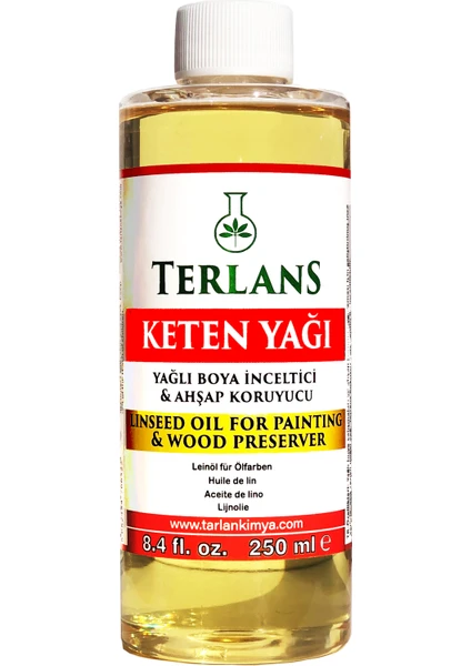 Terlans Ağartılmış Keten Yağı Resim Yağı 250 ml Linseed Oil Bleached