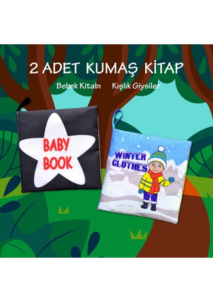 2 Kitap Tox Ingilizce Siyah-Beyaz Bebek ve Kışlık Giysiler Kumaş Sessiz Kitap E136 E124 - Bez Kitap , Eğitici Oyuncak , Yumuşak ve Hışırtılı