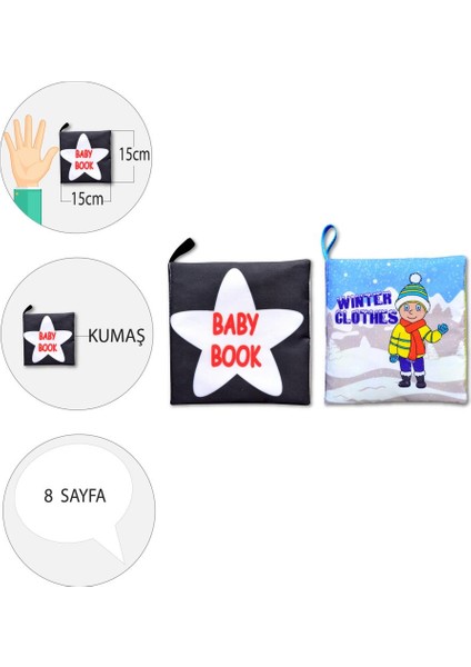 2 Kitap Tox Ingilizce Siyah-Beyaz Bebek ve Kışlık Giysiler Kumaş Sessiz Kitap E136 E124 - Bez Kitap , Eğitici Oyuncak , Yumuşak ve Hışırtılı