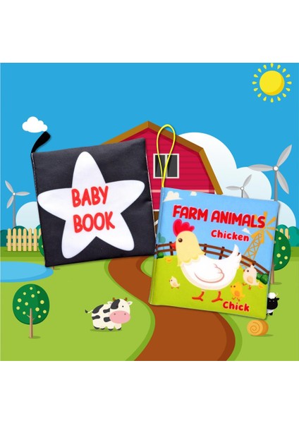 2 Kitap Tox Ingilizce Siyah-Beyaz Bebek ve Çiftlik Hayvanları Kumaş Sessiz Kitap E136 E119 - Bez Kitap , Eğitici Oyuncak , Yumuşak ve Hışırtılı indirimleri